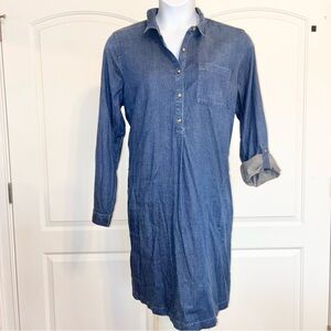 J. Jill Denim Dress Womens XL Tall Blue Chambray Roll Tab Sleeve NWT